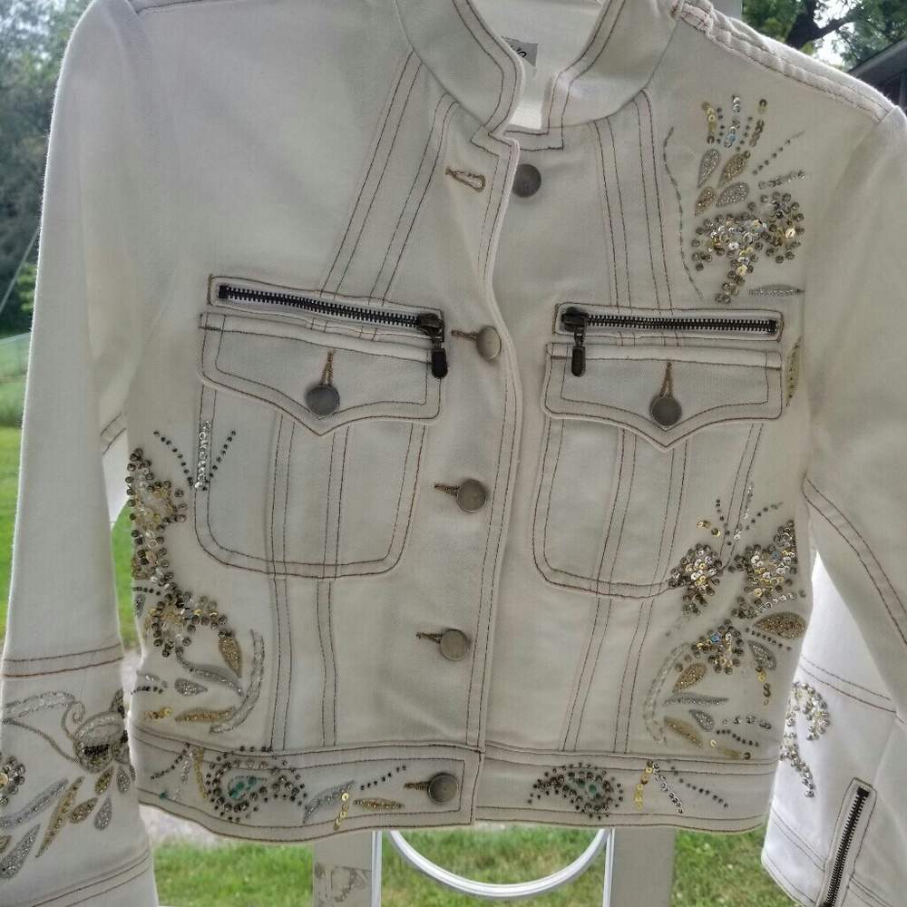 Cache Denim Beaded Jacket Size Small - Picture 5 of 8